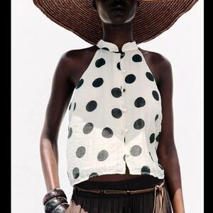 Zara halter Black and White Polka Dot Blouse
